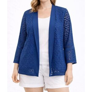 Peter Nygard blue lasercut open front blazer large